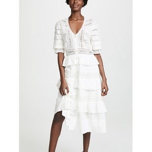 LOVESHACKFANCY white tiered midi dress